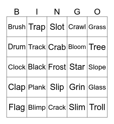 Letter L and Letter R Blends Bingo Card