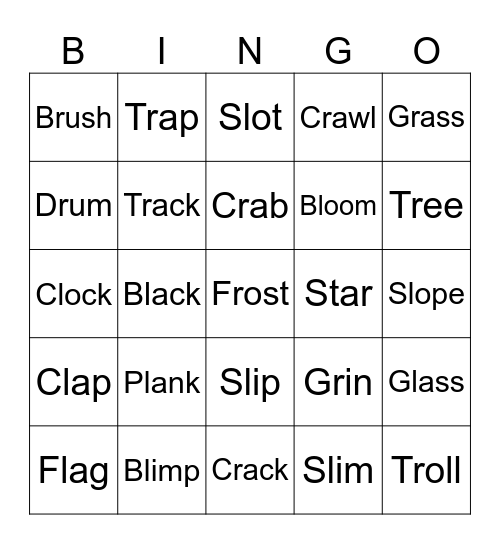 Letter L and Letter R Blends Bingo Card