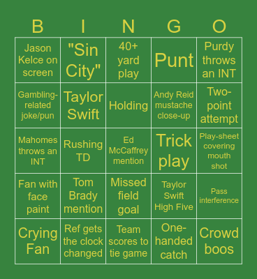 Superbowl LVIII Bingo Card