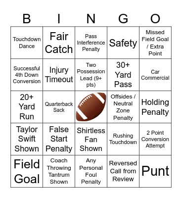 Super Bowl Bingo Card