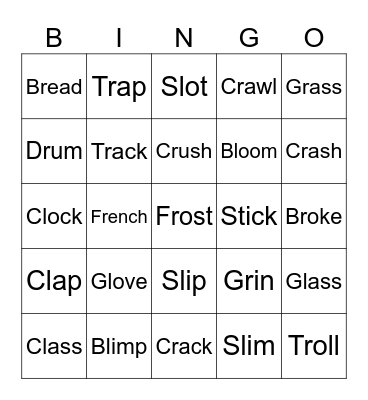 Letter L and Letter R Blends Bingo Card