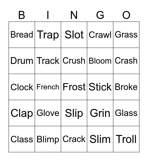 Letter L and Letter R Blends Bingo Card