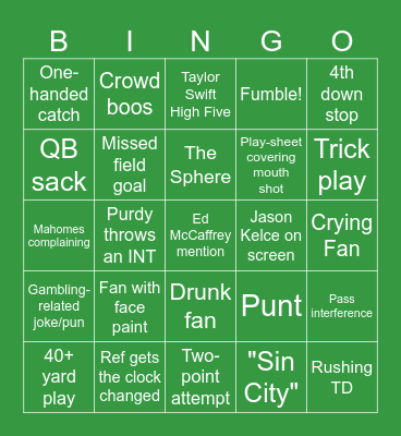 Superbowl LVIII Bingo Card