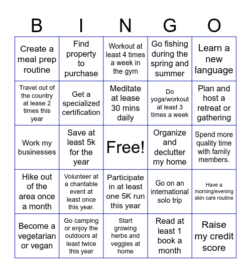 2024 Goals Bingo Card