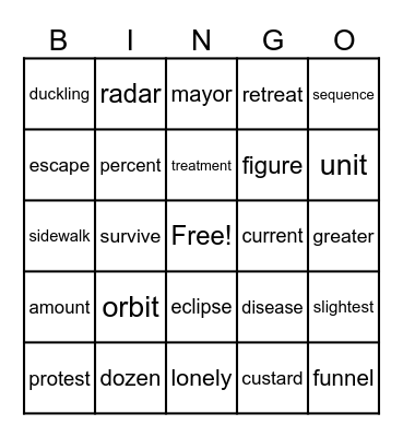 2 Syllable Words Bingo Card