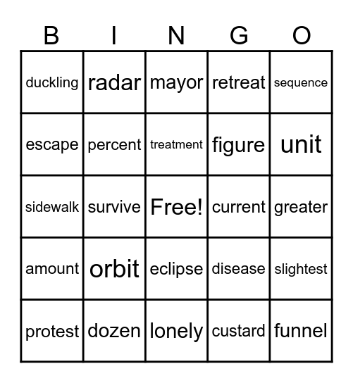 2 Syllable Words Bingo Card