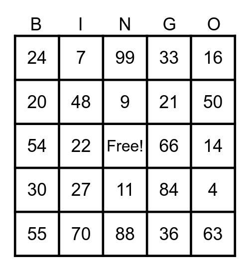 Multiplication Bingo Card