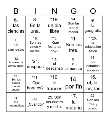 Ch.3:1 Bingo Card