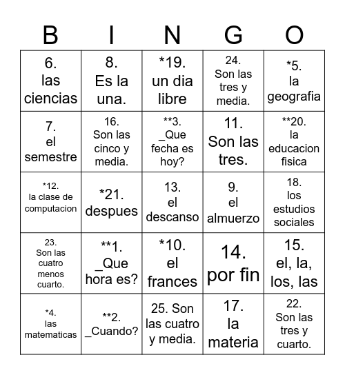 Ch.3:1 Bingo Card