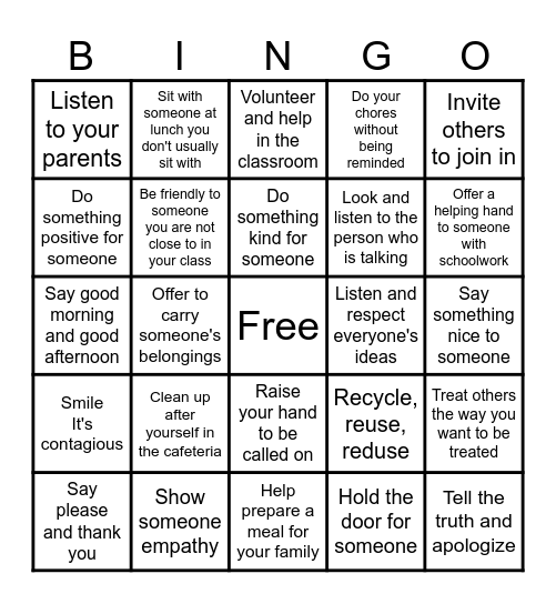 RESPECT Bingo Card