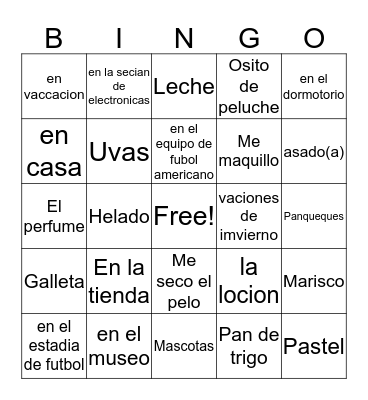 Spanish Bingo Card