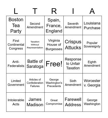 Unit 1-6 Loteria Bingo Card