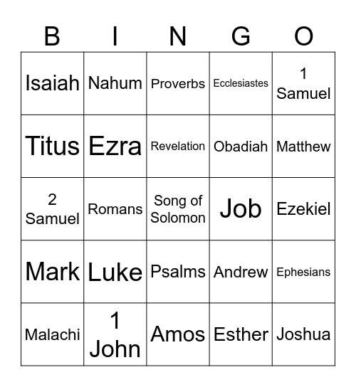Bible Bingo Card