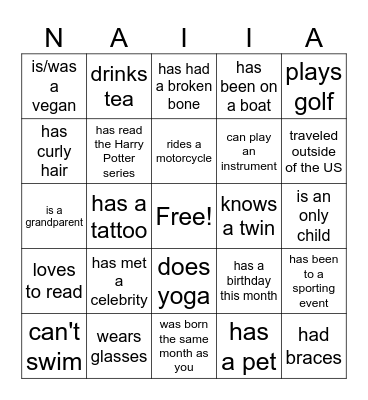 Find Someone Who... Bingo Card