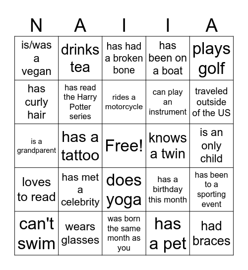 Find Someone Who... Bingo Card
