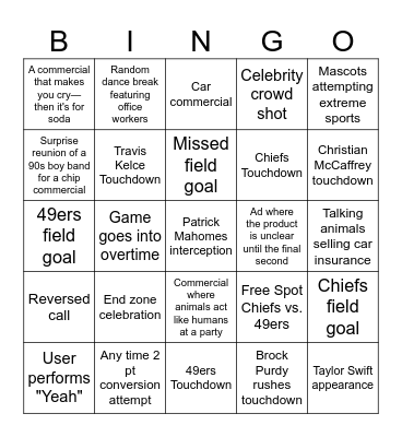 SUPER BOWL 2024 Bingo Card