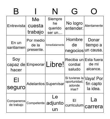 Vocabulario 1 y 2, Capitulo 8 Bingo Card