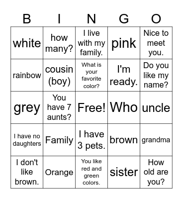 color/family review Bingo Card