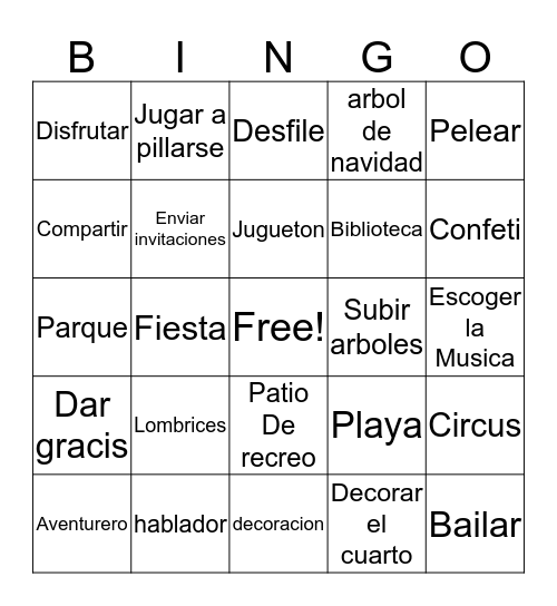 Spanish Bingo Card