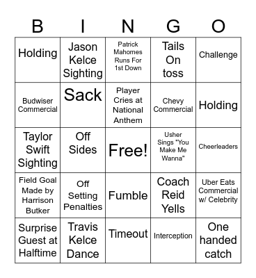 2024 Superbowl Bingo Card