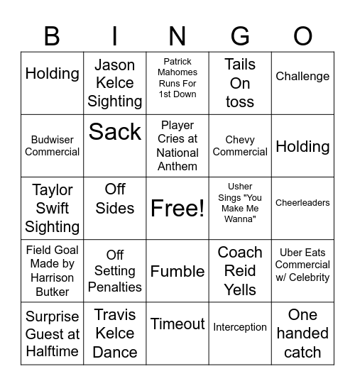 2024 Superbowl Bingo Card