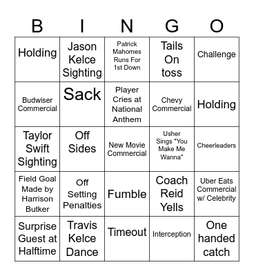 2024 Superbowl Bingo Card