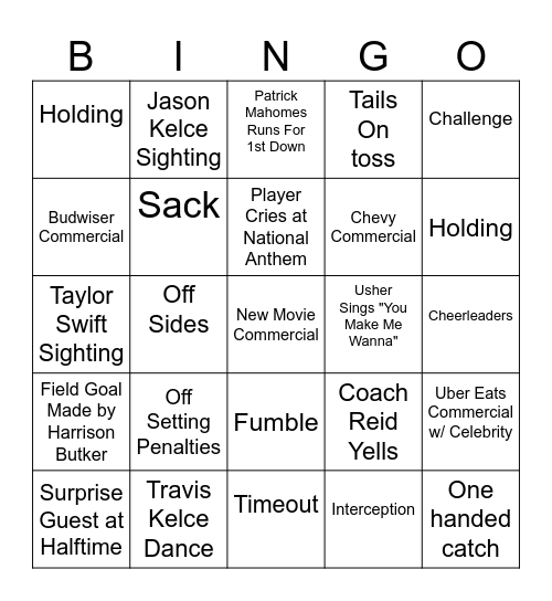 2024 Superbowl Bingo Card