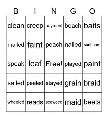P4R ai, ay, ee, ea Bingo Card