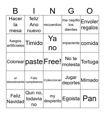 Spanish Bingo Card