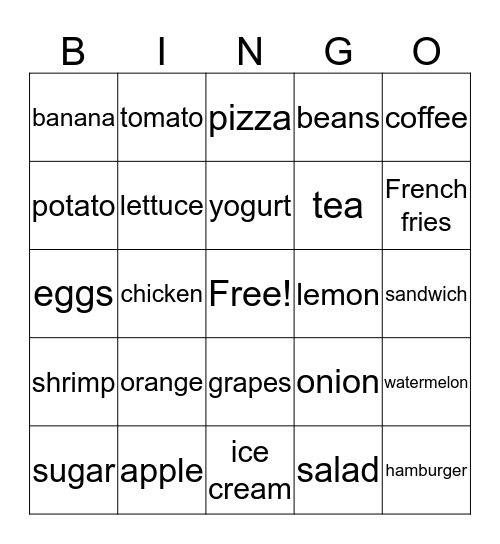 Food Bingo Card