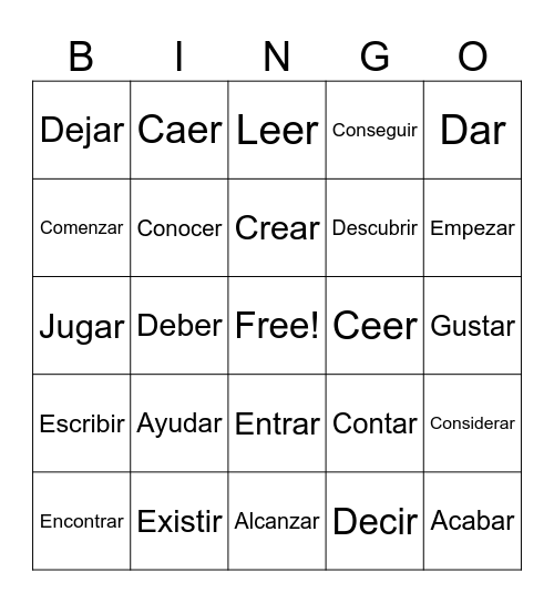 Verb Spanish Bingo Card