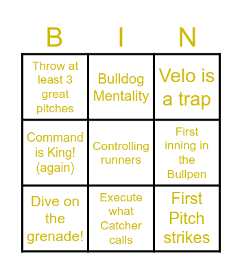 Pitch/Cather Bingo Card