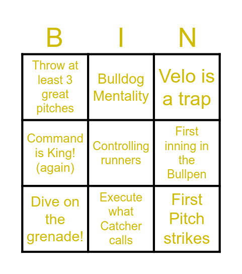 Pitch/Cather Bingo Card