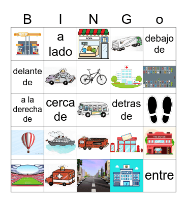 El transporte Bingo Card