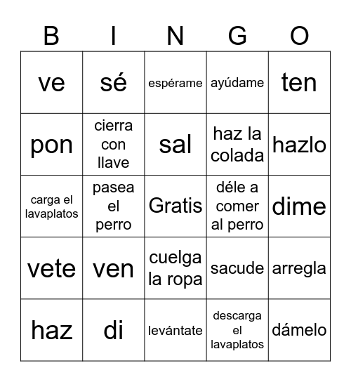 3AC Informal Commands Bingo Card