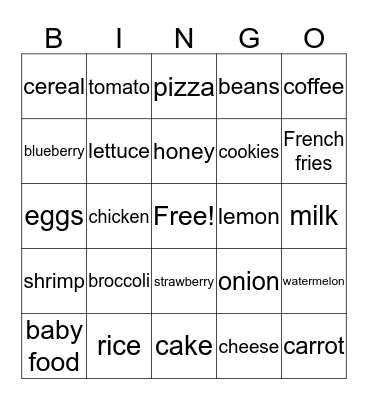 Food Bingo Card