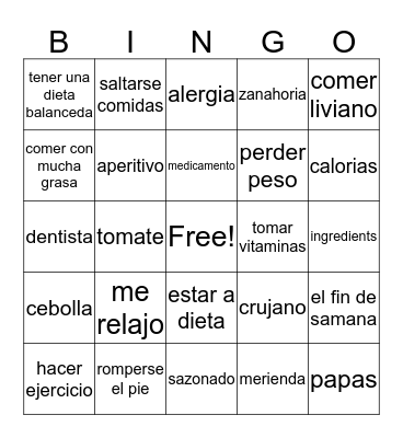 Spanish Bingo Card