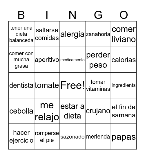 Spanish Bingo Card