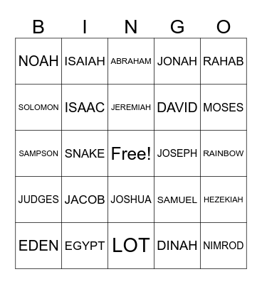 Bible Story Bingo Card