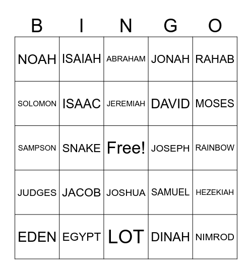 Bible Story Bingo Card