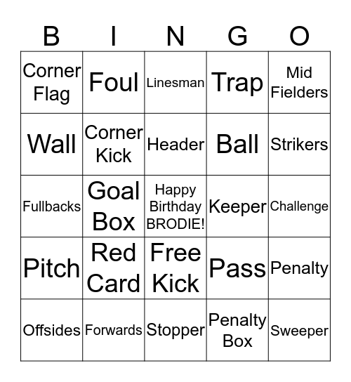 Brodies Soccer Bingo  Bingo Card