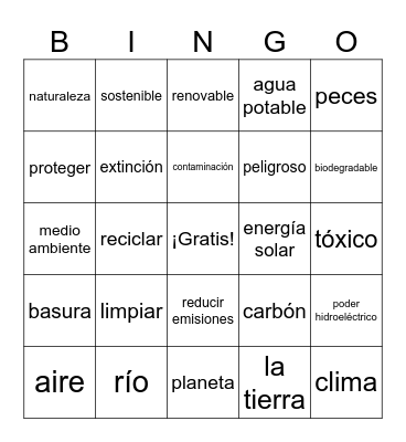 Medio Ambiente Bingo Card
