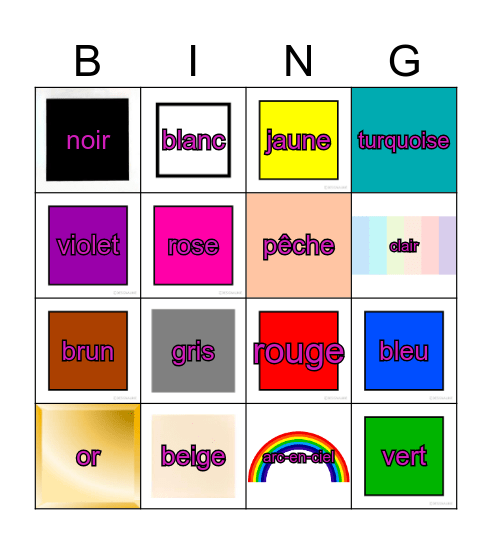 Les Couleurs New Bingo Card