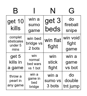 bed wars practice Bingo Card