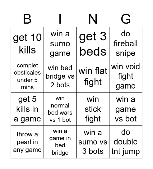 bed wars practice Bingo Card