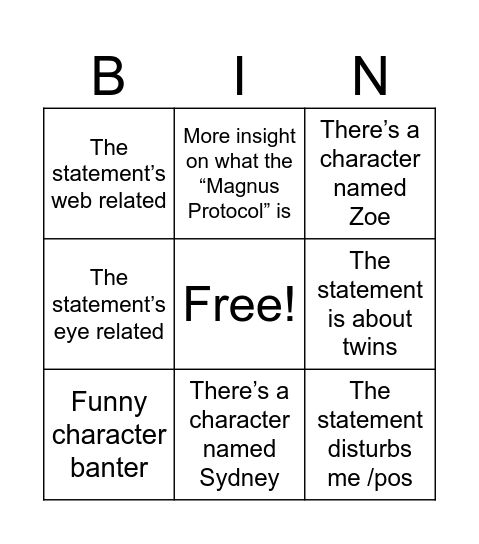 TMP 5 predictions Bingo Card