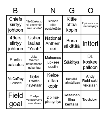 SUPERBOWL BINGO Card