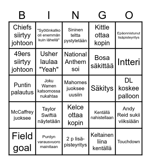 SUPERBOWL BINGO Card