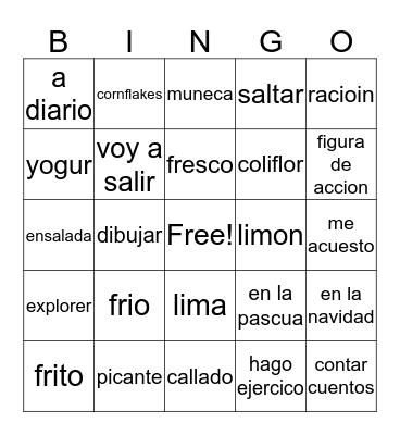 Spanish Bingo Card