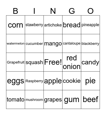 ASL Food  Bingo Card